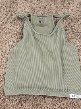ACTA Sage Ribbed Cropped Tank with Slim‎ Straps